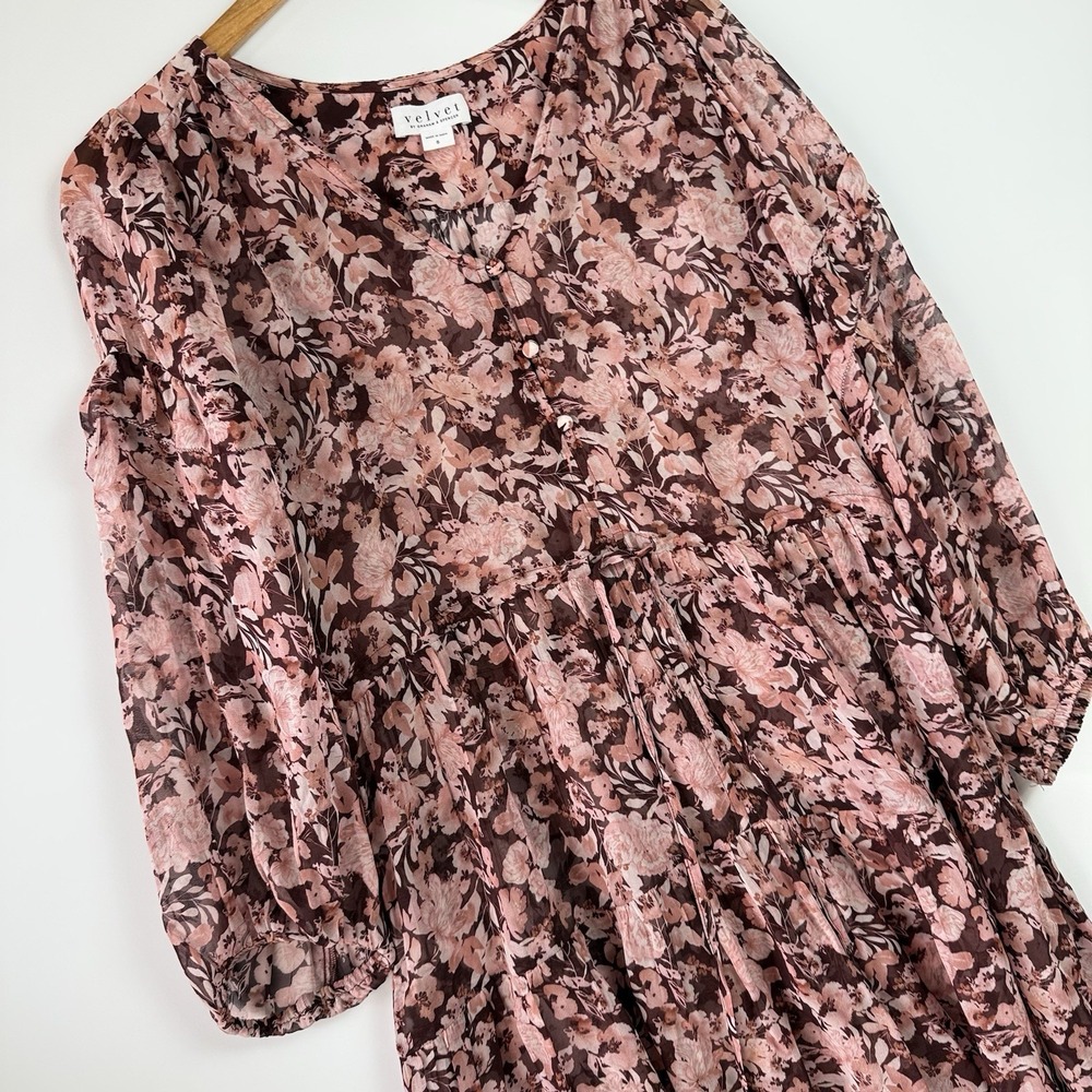 Velvet by Graham & Spencer Selina Dress Women S Pink Floral Boho Sheer $238